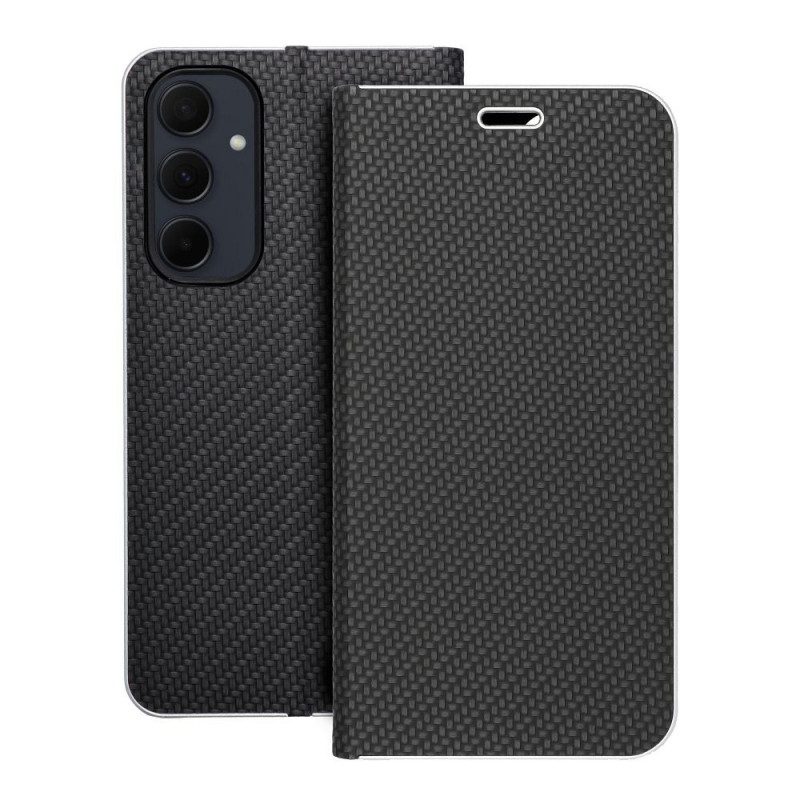 Peněženkové pouzdro LUNA Book Carbon na Samsung Galaxy A35 Uhlíkové vlákno, Elegantní  Černý