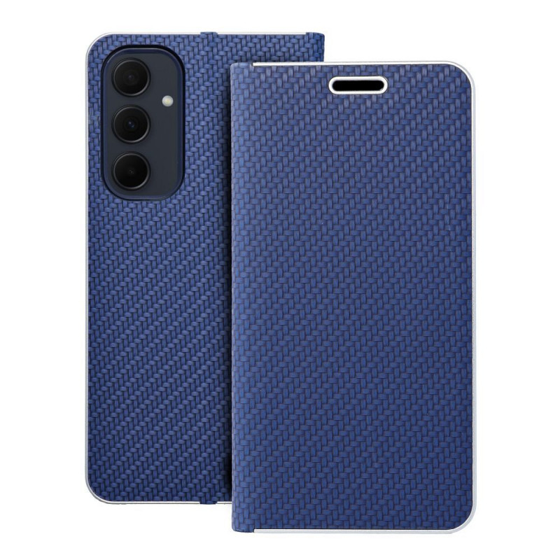 Peněženkové pouzdro LUNA Book Carbon na Samsung Galaxy A35 Uhlíkové vlákno, Elegantní  Modrý