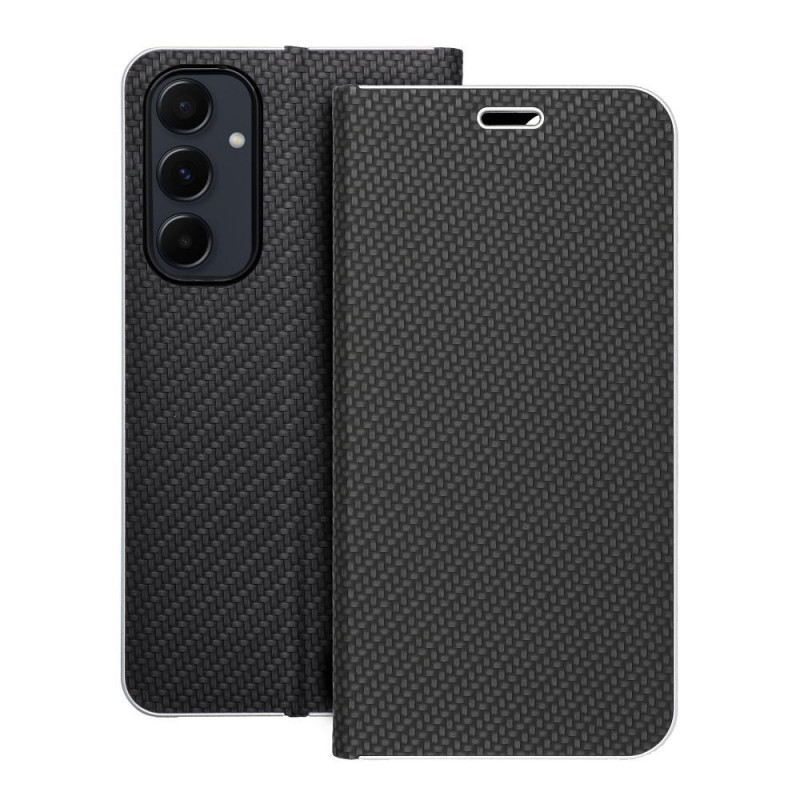 Peněženkové pouzdro LUNA Book Carbon na Samsung Galaxy A55 Uhlíkové vlákno, Elegantní  Černý