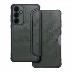 Peněženkové pouzdro Razor Book na Samsung Galaxy A35 Uhlíkové vlákno, Karbonový vzor  Tmavě zelený