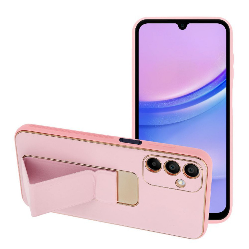 Kryt LEATHER Case Kickstand na Samsung Galaxy A15 5G Růžový