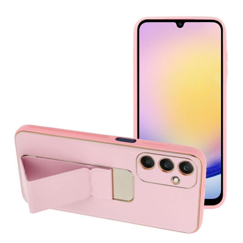 Kryt LEATHER Case Kickstand na Samsung Galaxy A25 5G Růžový