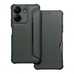 Peněženkové pouzdro Razor Book na XIAOMI Redmi 13C Uhlíkové vlákno, Karbonový vzor  Tmavě zelený