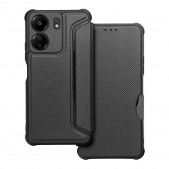 Peněženkové pouzdro Razor Book na XIAOMI Redmi 13C Uhlíkové vlákno, Karbonový vzor  Černý