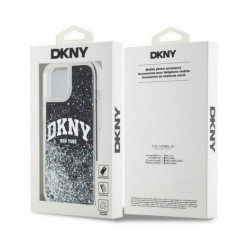 Kryt DKNY Liquid Glitters Arch Logo na Apple iPhone 15 Černý
