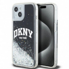 Kryt DKNY Liquid Glitters Arch Logo na Apple iPhone 15 Plus Černý