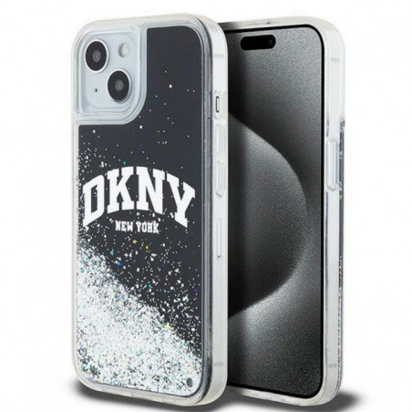 Kryt DKNY Liquid Glitters Arch Logo na Apple iPhone 15 Plus Černý