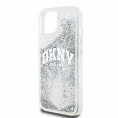 Kryt DKNY Liquid Glitters Arch Logo na Apple iPhone 15 Bílý
