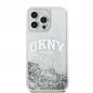 Kryt DKNY Liquid Glitters Arch Logo na Apple iPhone 15 Pro Bílý