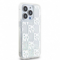 Kryt DKNY Liquid Glitters Checkered Pattern na Apple iPhone 15 Pro Bílý