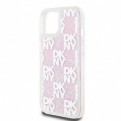 Kryt DKNY Liquid Glitters Checkered Pattern na Apple iPhone 15 Růžový