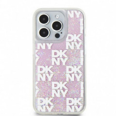 Kryt DKNY Liquid Glitters Checkered Pattern na Apple iPhone 15 Pro Růžový