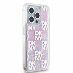 Kryt DKNY Liquid Glitters Checkered Pattern na Apple iPhone 15 Pro Růžový