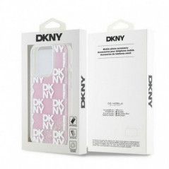Kryt DKNY Liquid Glitters Checkered Pattern na Apple iPhone 15 Pro Růžový