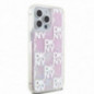 Kryt DKNY Liquid Glitters Checkered Pattern na Apple iPhone 15 Pro Max Růžový