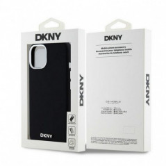 Kryt DKNY Silicone Horizontal Metal Logo na Apple iPhone 15 MagSAFE  Černý