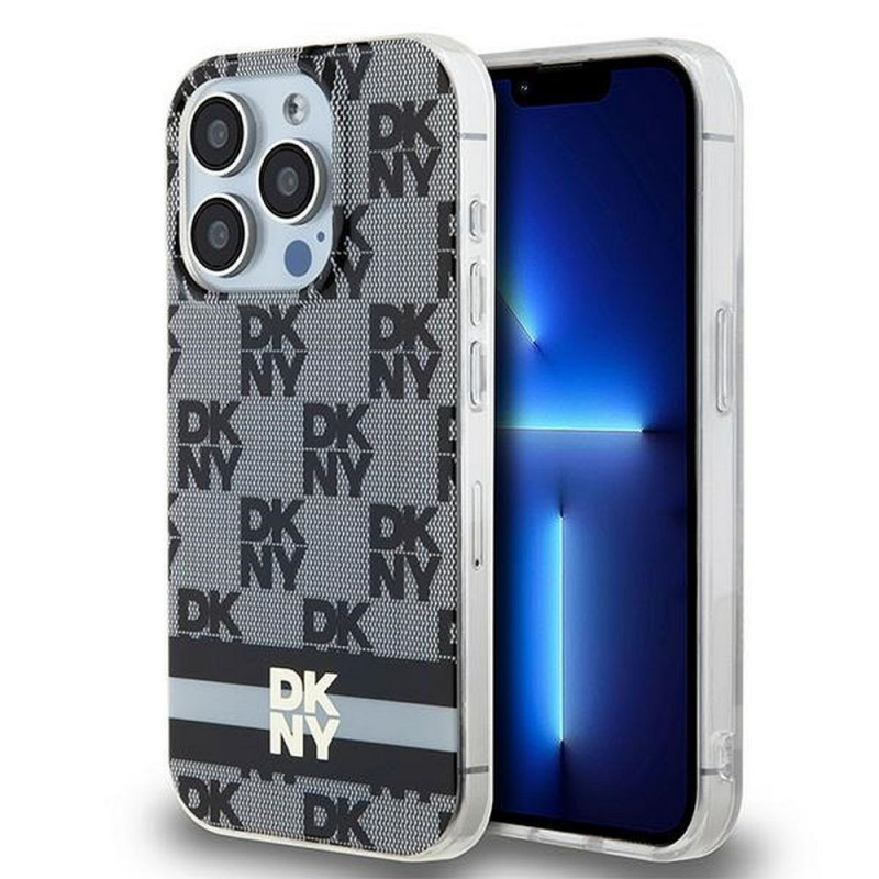 Kryt DKNY Checkered Pattern Printed Stripes na Apple iPhone 14 Pro Max MagSAFE  Černý