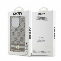 Kryt DKNY Checkered Pattern Printed Stripes na Apple iPhone 13 Pro Max MagSAFE  Béžový