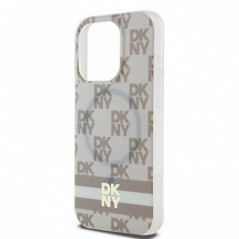 Kryt DKNY Checkered Pattern Printed Stripes na Apple iPhone 15 Pro MagSAFE  Béžový