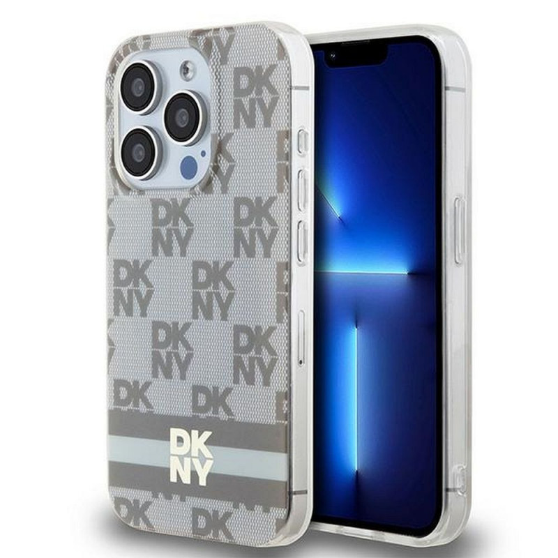 Kryt DKNY Checkered Pattern Printed Stripes na Apple iPhone 15 Pro Max MagSAFE  Béžový