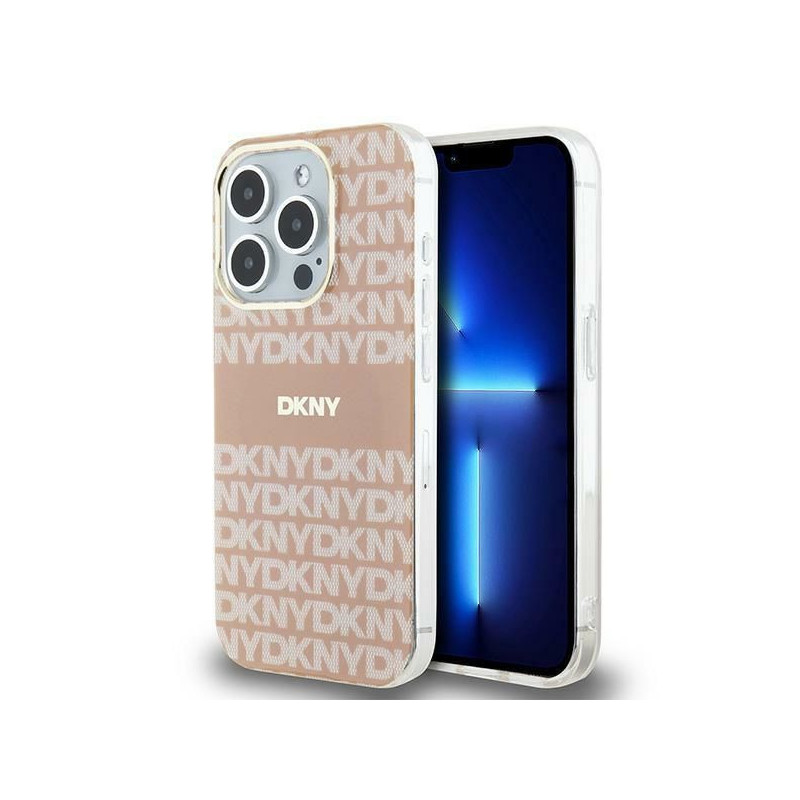 Kryt DKNY Repeat Texture Pattern Stripe na Apple iPhone 13 Pro MagSAFE  Růžový