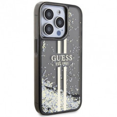 Kryt Guess Liquid Glitter Gold Stripes na Apple iPhone 15 Pro Max Černý