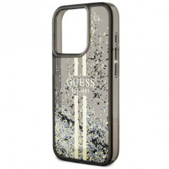 Kryt Guess Liquid Glitter Gold Stripes na Apple iPhone 15 Pro Max Černý