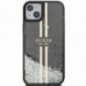 Kryt Guess Liquid Glitter Gold Stripes na Apple iPhone 15 Černý