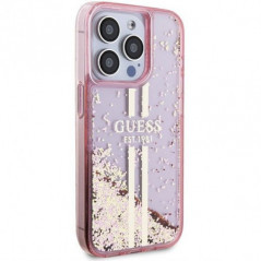 Kryt Guess Liquid Glitter Gold Stripes na Apple iPhone 15 Pro Max Růžový