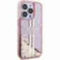 Kryt Guess Liquid Glitter Gold Stripes na Apple iPhone 15 Pro Max Růžový