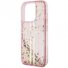 Kryt Guess Liquid Glitter Gold Stripes na Apple iPhone 15 Pro Max Růžový