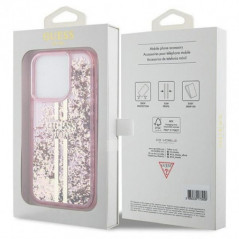 Kryt Guess Liquid Glitter Gold Stripes na Apple iPhone 15 Pro Max Růžový