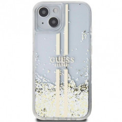 Kryt Guess Liquid Glitter Gold Stripes na Apple iPhone 15 Průhledný