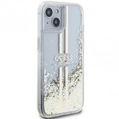 Kryt Guess Liquid Glitter Gold Stripes na Apple iPhone 15 Průhledný