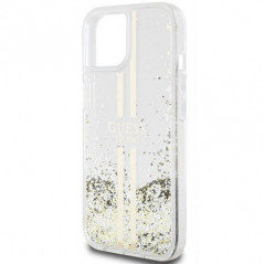 Kryt Guess Liquid Glitter Gold Stripes na Apple iPhone 15 Průhledný