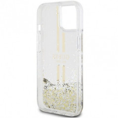 Kryt Guess Liquid Glitter Gold Stripes na Apple iPhone 15 Průhledný