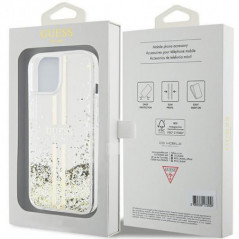 Kryt Guess Liquid Glitter Gold Stripes na Apple iPhone 15 Průhledný