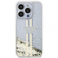 Kryt Guess Liquid Glitter Gold Stripes na Apple iPhone 15 Pro Průhledný