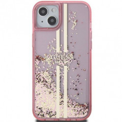 Kryt Guess Liquid Glitter Gold Stripes na Apple iPhone 15 Plus Růžový