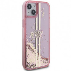 Kryt Guess Liquid Glitter Gold Stripes na Apple iPhone 15 Plus Růžový