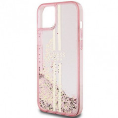 Kryt Guess Liquid Glitter Gold Stripes na Apple iPhone 15 Plus Růžový