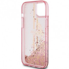 Kryt Guess Liquid Glitter Gold Stripes na Apple iPhone 15 Plus Růžový