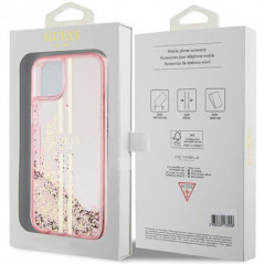 Kryt Guess Liquid Glitter Gold Stripes na Apple iPhone 15 Plus Růžový