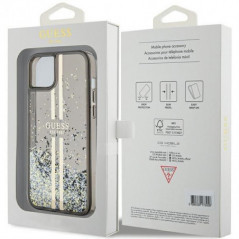 Kryt Guess Liquid Glitter Gold Stripes na Apple iPhone 15 Plus Černý