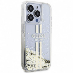Kryt Guess Liquid Glitter Gold Stripes na Apple iPhone 15 Pro Max Průhledný