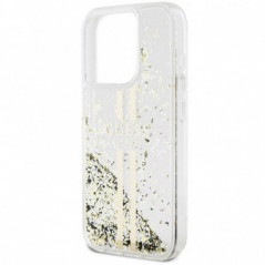 Kryt Guess Liquid Glitter Gold Stripes na Apple iPhone 15 Pro Max Průhledný