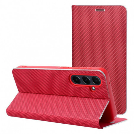 Peněženkové pouzdro LUNA Book Carbon na XIAOMI Redmi 13C Uhlíkové vlákno, Elegantní  Červený