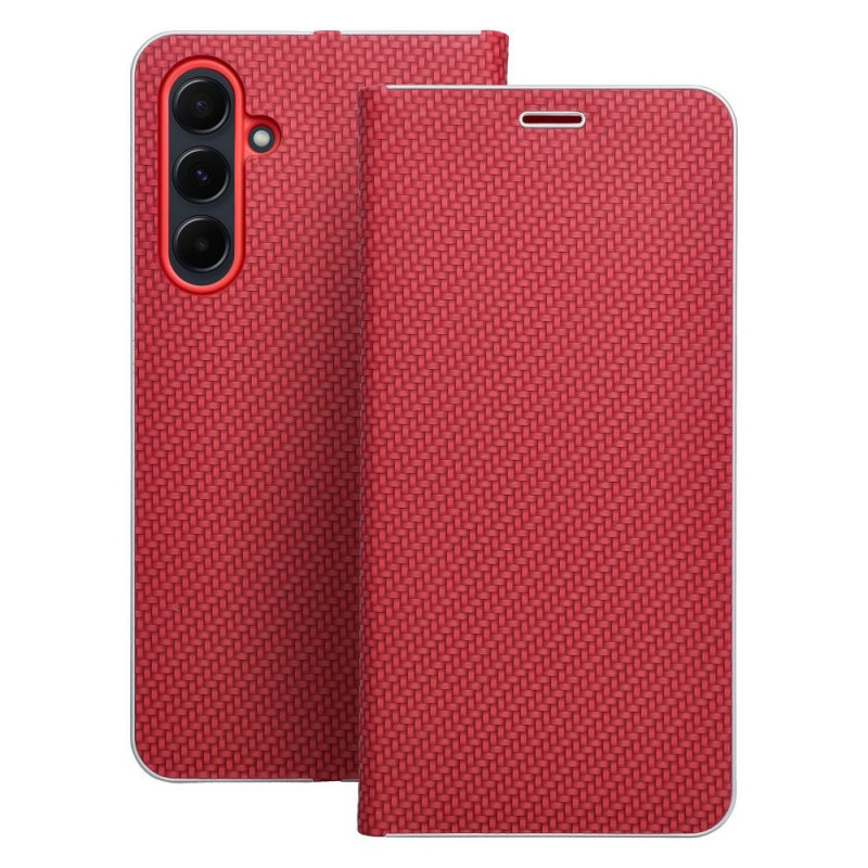 Peněženkové pouzdro LUNA Book Carbon na XIAOMI Redmi Note 13 Pro 4G Uhlíkové vlákno, Elegantní  Červený