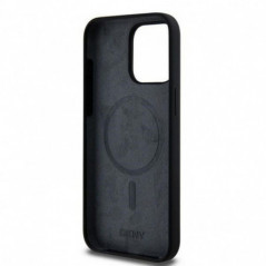 Kryt DKNY Silicone White Arch Logo na Apple iPhone 15 Pro Max MagSAFE  Černý