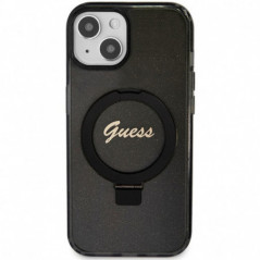 Kryt Guess Glitter Script Logo - Ring stand na Apple iPhone 15 MagSAFE  Černý